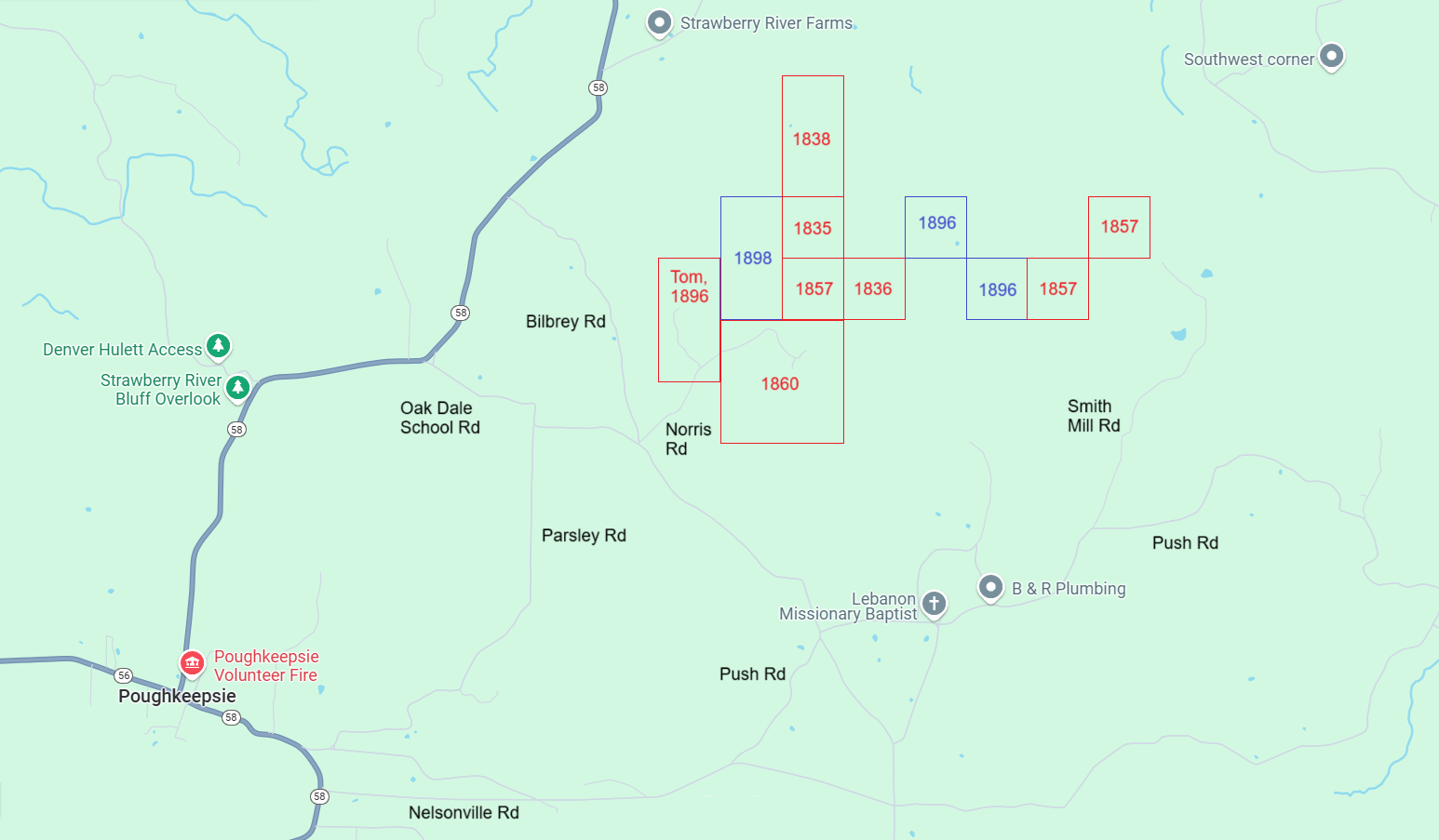Map of Norris land patents in Sharp County